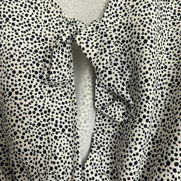 Zara Dots Print V-Neck Elbow Sleeve Open Back Romper White Black Size S - Picture 7 of 12